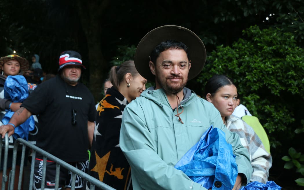 Te Matatini supporter Lart Sinclair got up at 4:30am to secure at the front of the line.