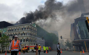 Smoke fills the air around Auckland CBD near the SkyCity convention centre, where a fire broke out.