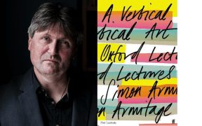 UK Poet Laureate Simon Armitage and the cover of his book A Vertical Art