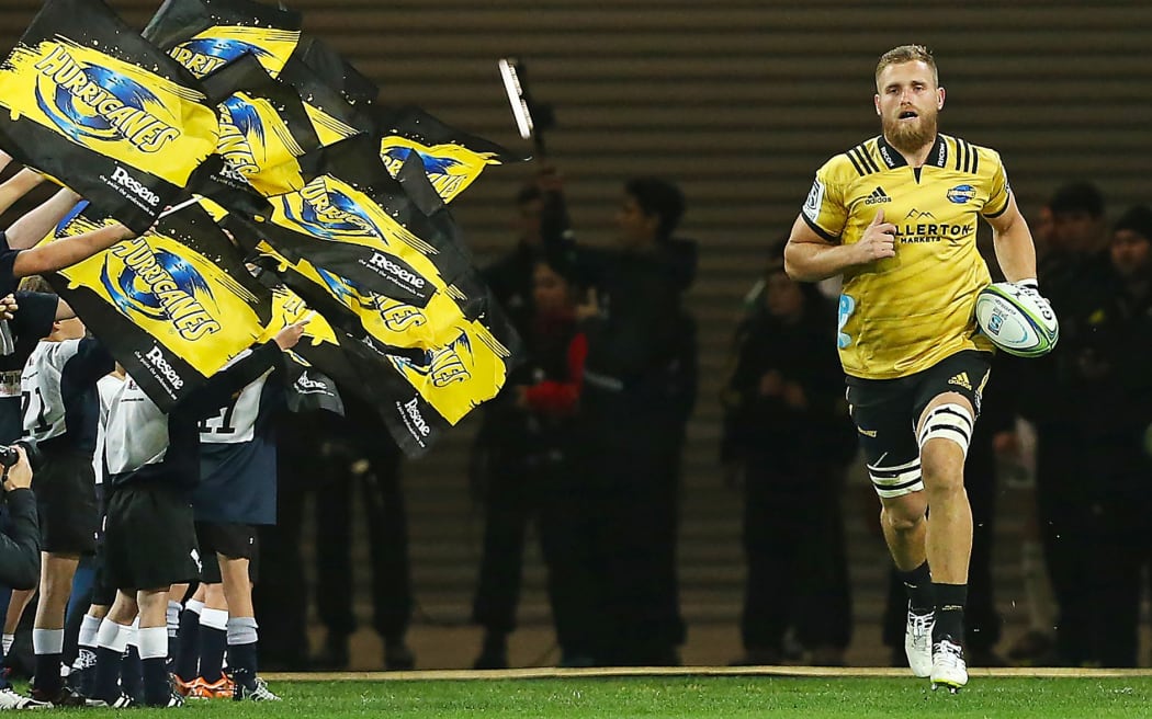 Hurricanes Brad Shields runs out for his 100th match for the Hurricanes in 2018.