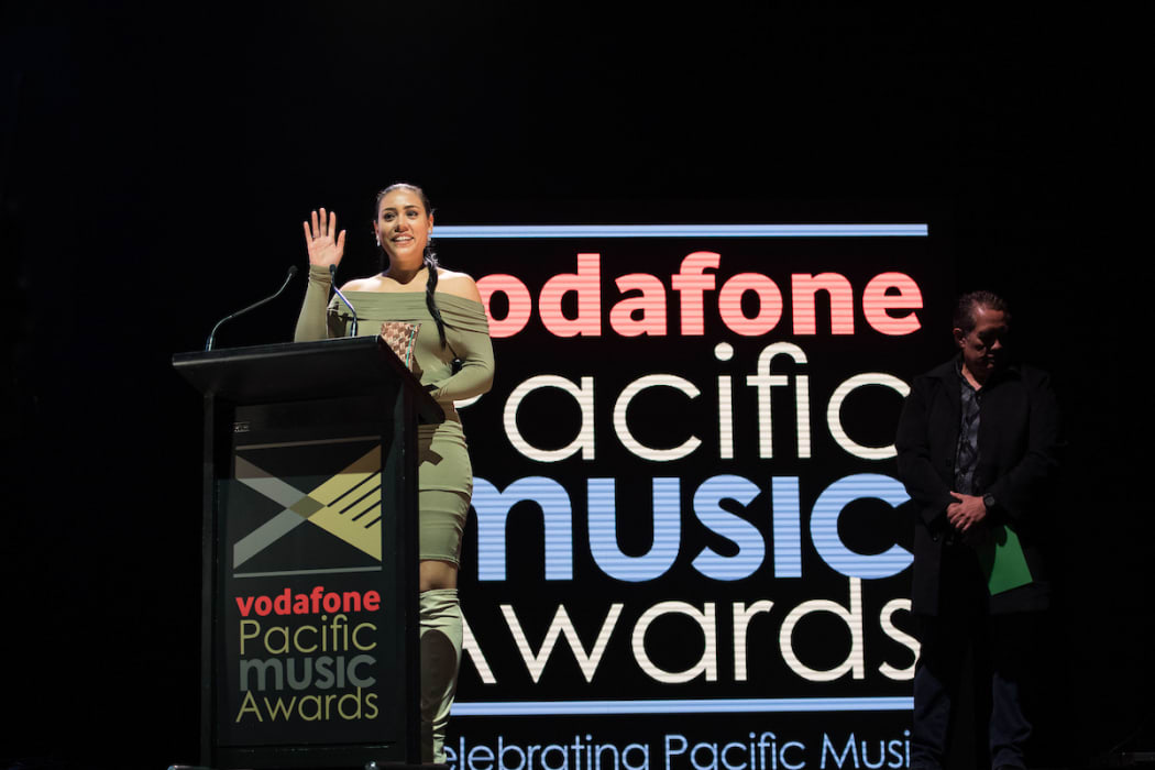 Olivia Foa'i accepting her award for Best Pacific Language Song for ‘Tulou Tagaloa’.