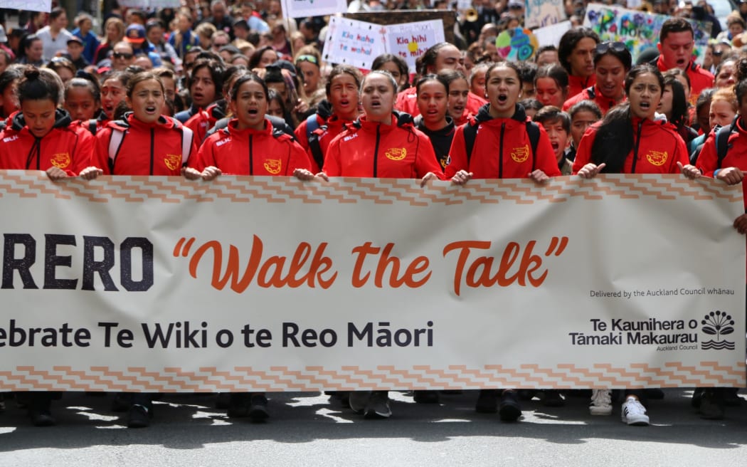 The hīkoi for te wiki o te reo Māori took place in central Auckland.