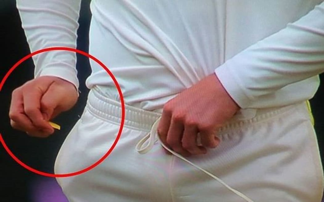 Screengrab of the yellow sandpaper used by Australia to rough up the ball in their test against South Africa in the 2018 March Test series.
