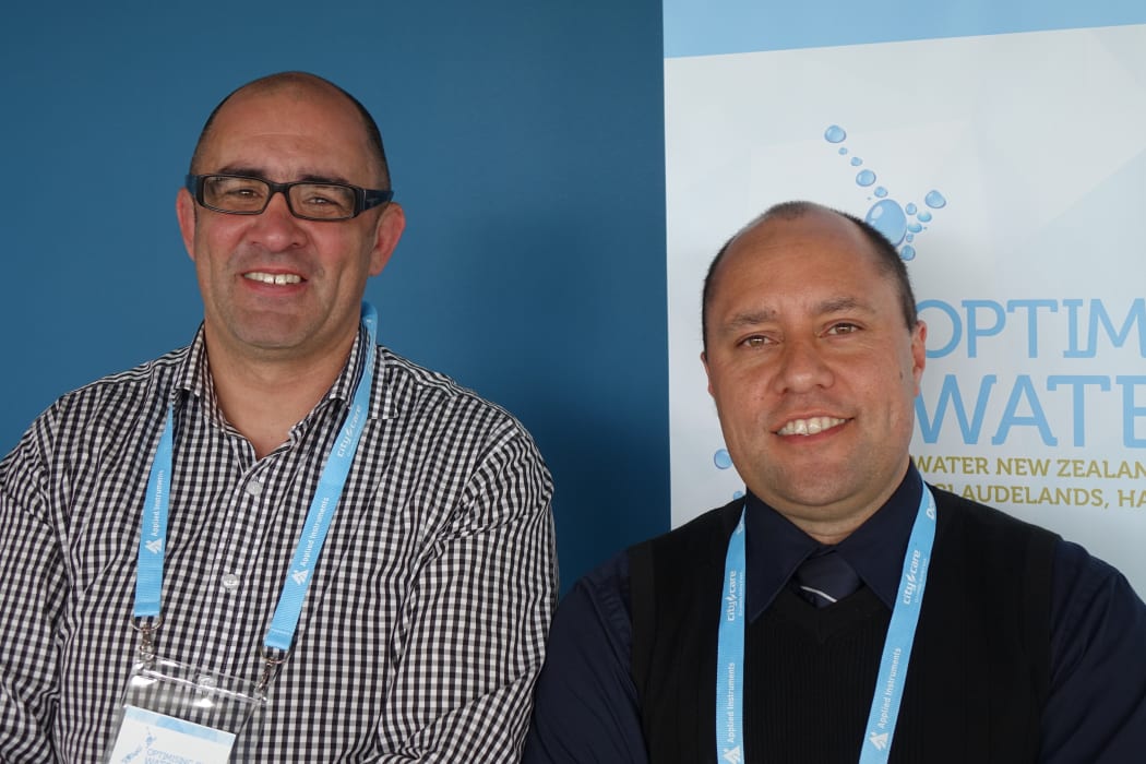 Julian Williams (right, Waikato-Tainui) and Ricky Ellison (Ngai Tahu) at the Water New Zealand Conference in Hamilton in September 2015.