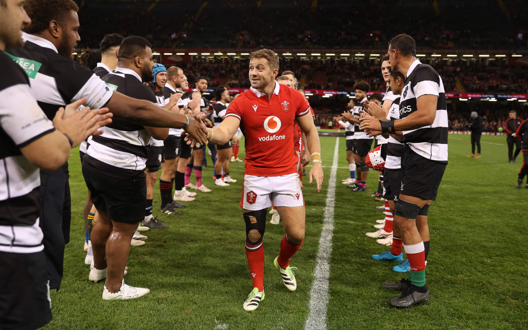 Leigh Halfpenny of Wales at full time of their match against the Barbarians.