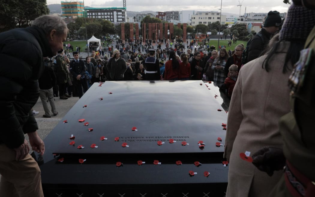 Anzac Day 2023 commemorations in Wellington.
People lay poppies at the conclusion of the dawn service.