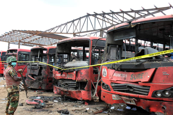 The blast destroyed dozens of buses.