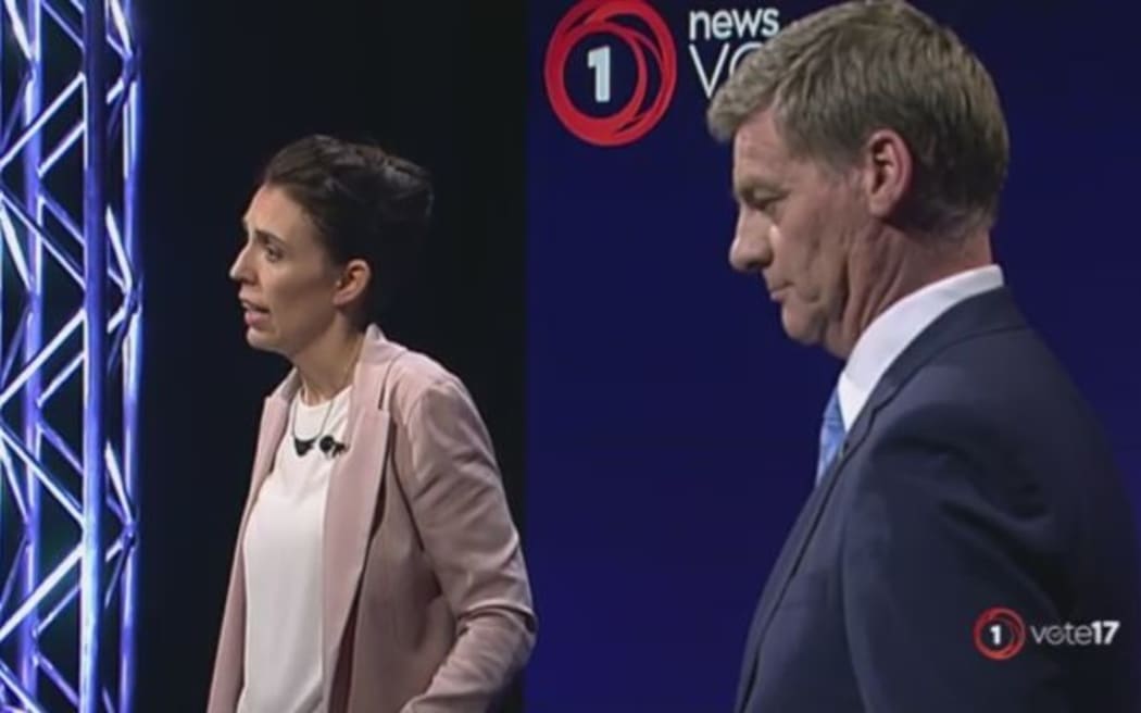 Jacinda Ardern and Bill English during the first leaders debate.