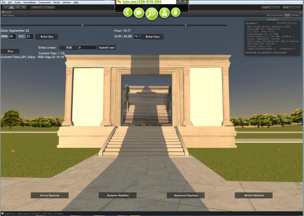 A screenshot from the middle of the process to create the final simulations - this one, of the Meridian of Augustus.