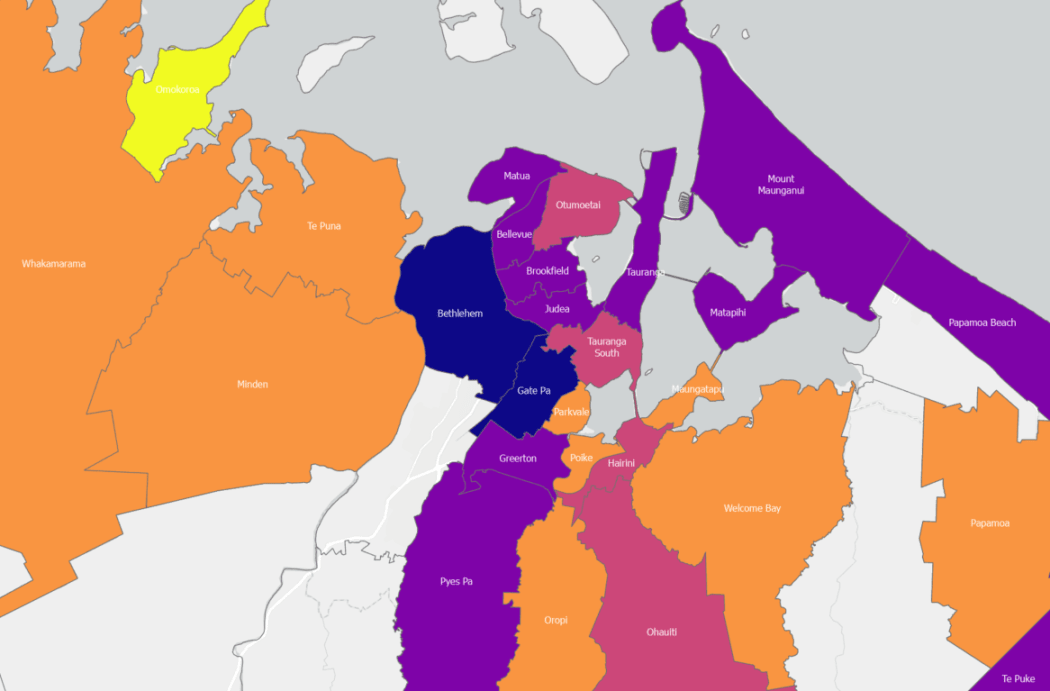 Tauranga suburbs neighbouring value difference.