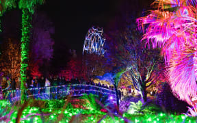 A ferris wheel at the Illuminate Light & Sound Experience in Christchurch.