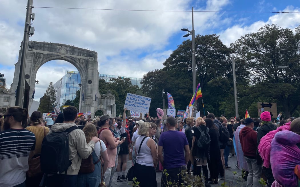 Scenes from a demonstration in support of transgender rights in central Christchurch.