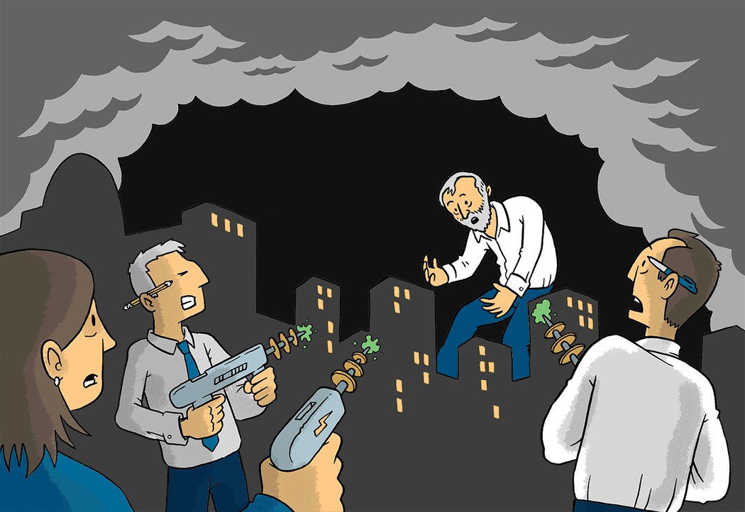 Corbzilla - Jeremy Corbyn as Godzilla - towers over the fearful in the UK.