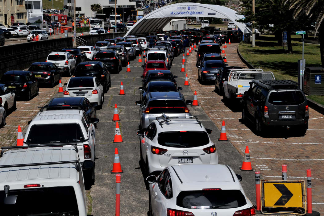 Residents waiting in a queue at St Vincent Hospital;s Covid-19 testing centre at Bondi Beach in Sydney, Australia on 15 December, 2021.