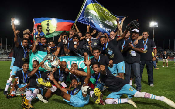 Hienghène Sport celebrate their maiden OFC Champions League title.