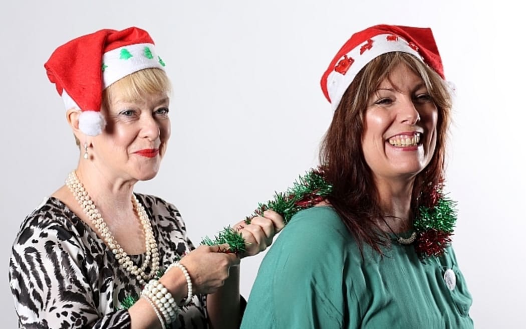 RNZ's Christmas elves: Katrina Batten aka Sugar (right) and Catriona McLeod aka Spice (left).
