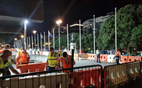 Police put up more barriers at the protest site on Parliament's lawn on Thursday night.