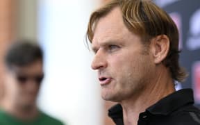 All Blacks head coach Scott Robertson during a media interview at the Pullman Hotel in Auckland on Tuesday 9 January 2024.