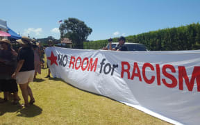 There were pockets of protest as Don Brash delivered his speech at Waitangi.