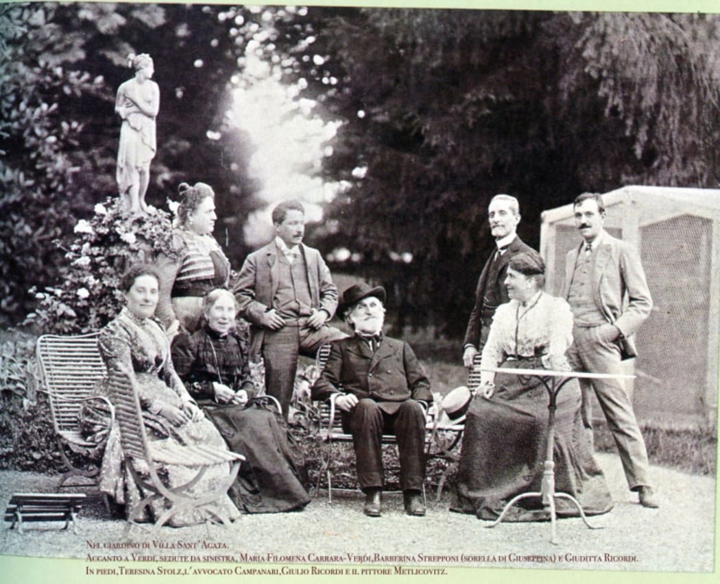 Composer Giuseppe Verdi (centre) with friends and family at Sant'Agata.