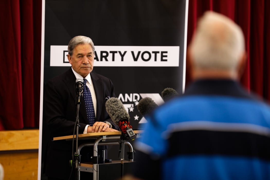 New Zealand First leader Winston Peters campaigning at Orewa Community Centre in Auckland on 25 September.