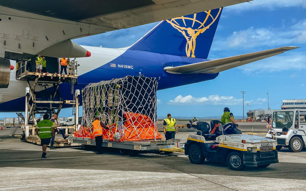 Burma the elephant being loaded onto a plane at Auckland Airport.