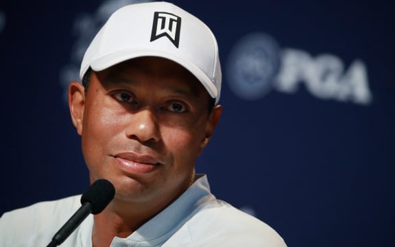 Tiger Woods speaks to the media during a press conference prior to the 2018 PGA Championship at Bellerive Country Club on August 7, 2018 in St. Louis, Missouri.
