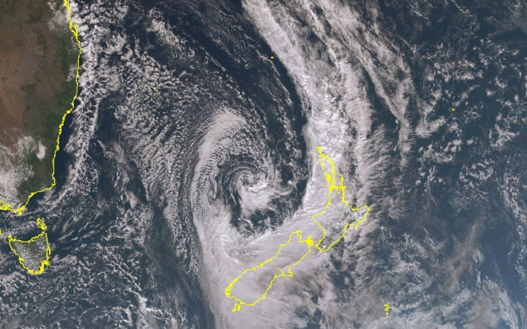 This satellite image was taken as winds were strengthening in Auckland and Northland yesterday.
