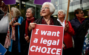 Euthanasia advocates stood outside the court during Susan Austen's sentencing on Friday, 11 May, 2018.