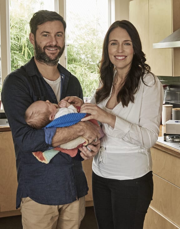 Prime Minister Jacinda Ardern with her partner Clarke Gayford and their child Neve in the Auckland home.