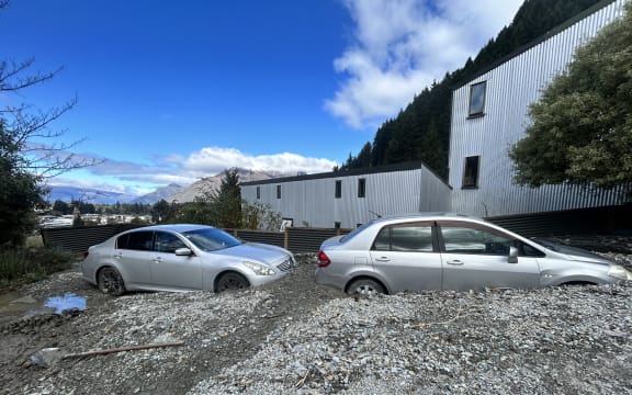 Damage seen on a red-stickered property in Queenstown's Reavers Lane on 23 September, 2023, after heavy rain battered the region earlier in the week.