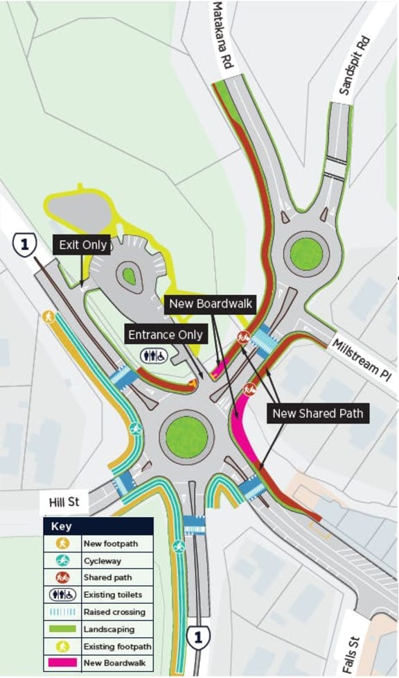 SUP051224HILLST3: AT had planned to replace the Hill Street intersection with two roundabouts. Photo: Supplied/AT