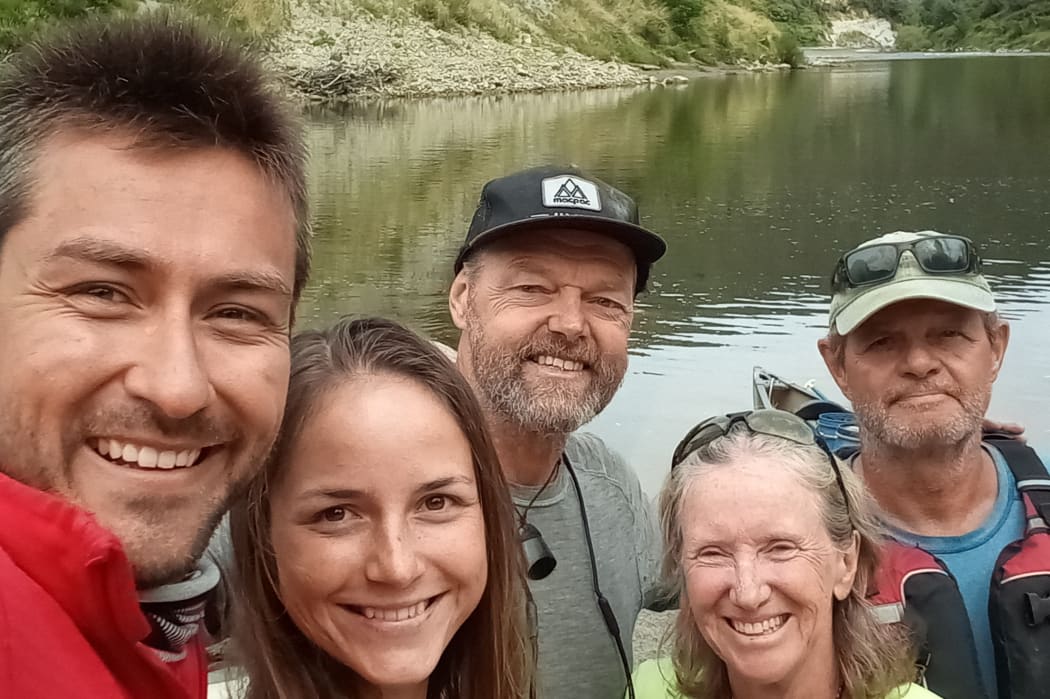 Bruce with some of his new waterborne friends on the Whanganui River leg of the journey.