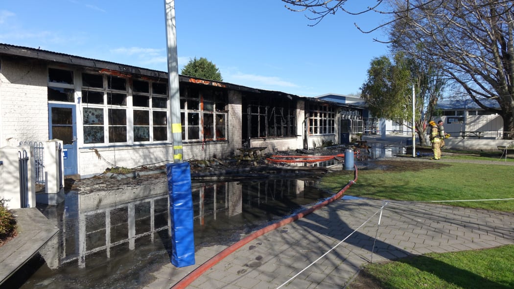 Fire gutted a block of four classrooms at Russley School in Christchurch