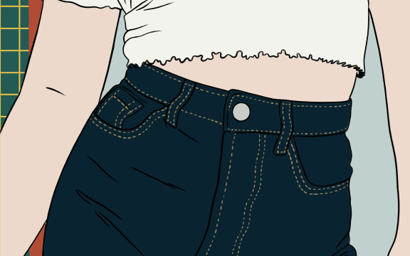 Illustration of woman wearing a pair of jeans and crop top.