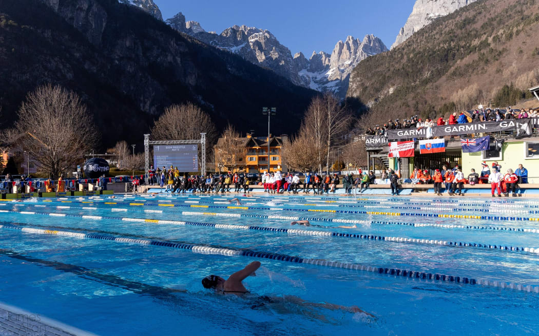 Taranaki swimmer Madeline Hobo in action at the sixth International Ice Swimming Association world championships in Molveno in Northern Italy.