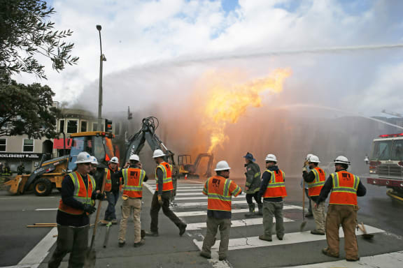 Fire after gas explosion in san Francisco