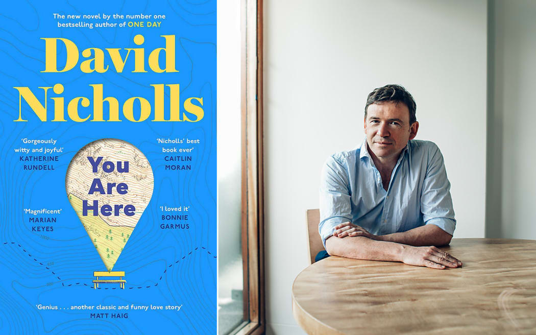 Author David Nicholls and the cover of his book 'You Are Here'.