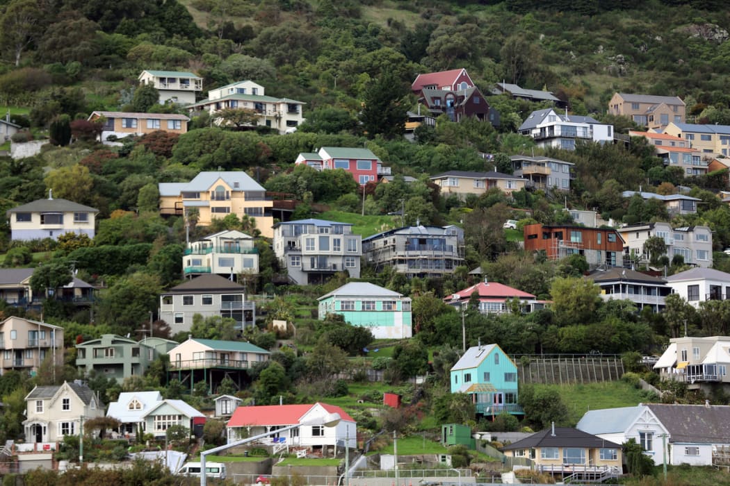 230414. Photo Diego Opatowski / RNZ. Christchurch. Houses on the hills in Lyttelton.