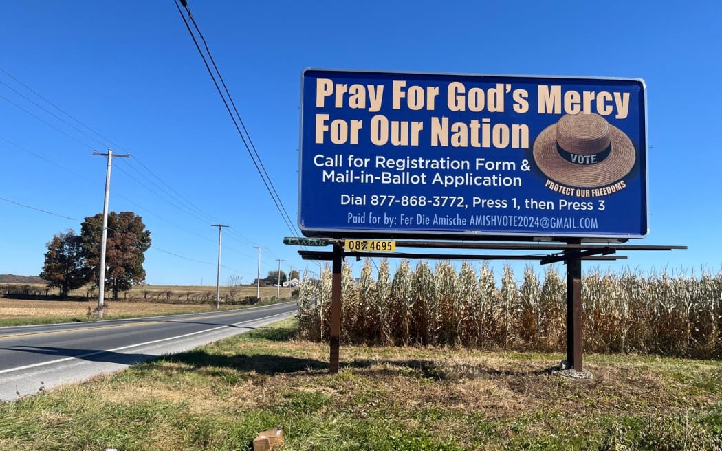A sign by a road in Lancaster, Pennsylvania, 17 October, 2024.