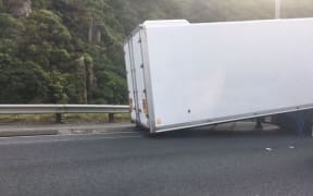 Part of the truck left behind after it came apart on the Wellington motorway.