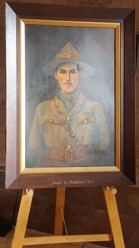 A portrait of Corporal Leslie Andrew, VC.