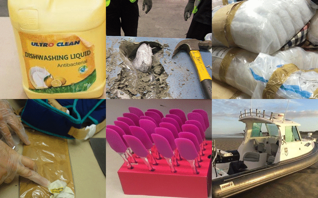 According to Customs and police reports, meth or its precursors have been found smuggled in dishwashing liquid containers, an ornate footstool, an abandoned boat, spatula sets and a baby carrier.
