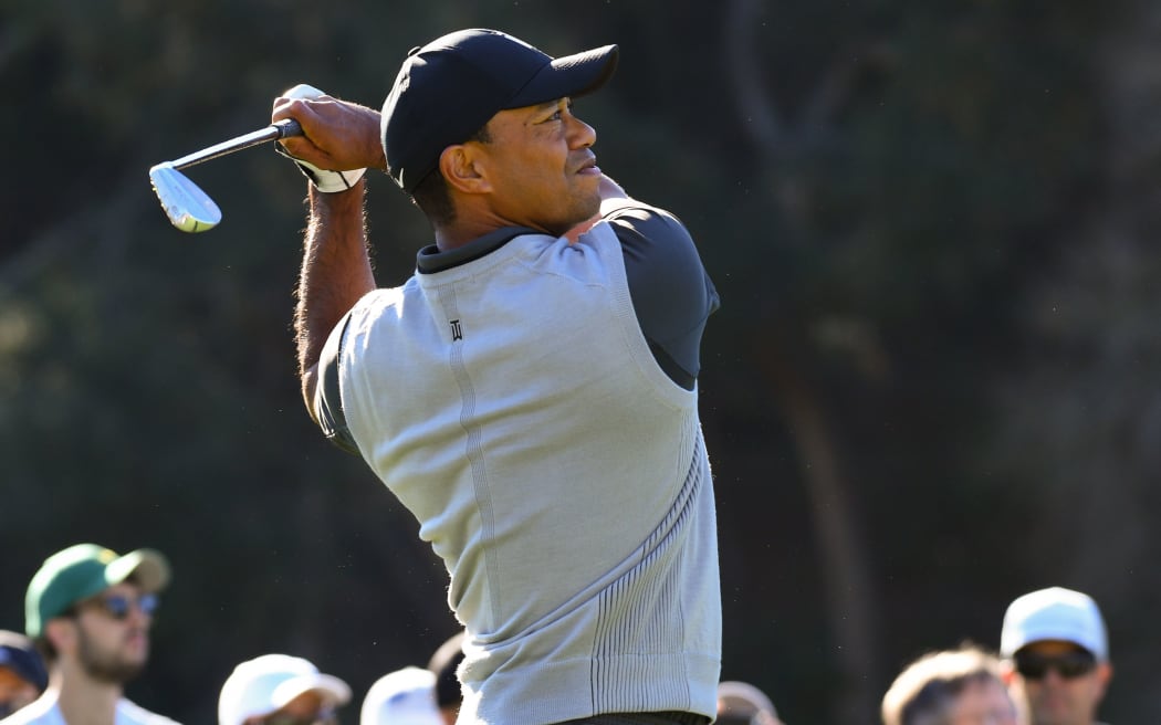 Tiger Woods hits off the tee during the 2018 Genesis Open.