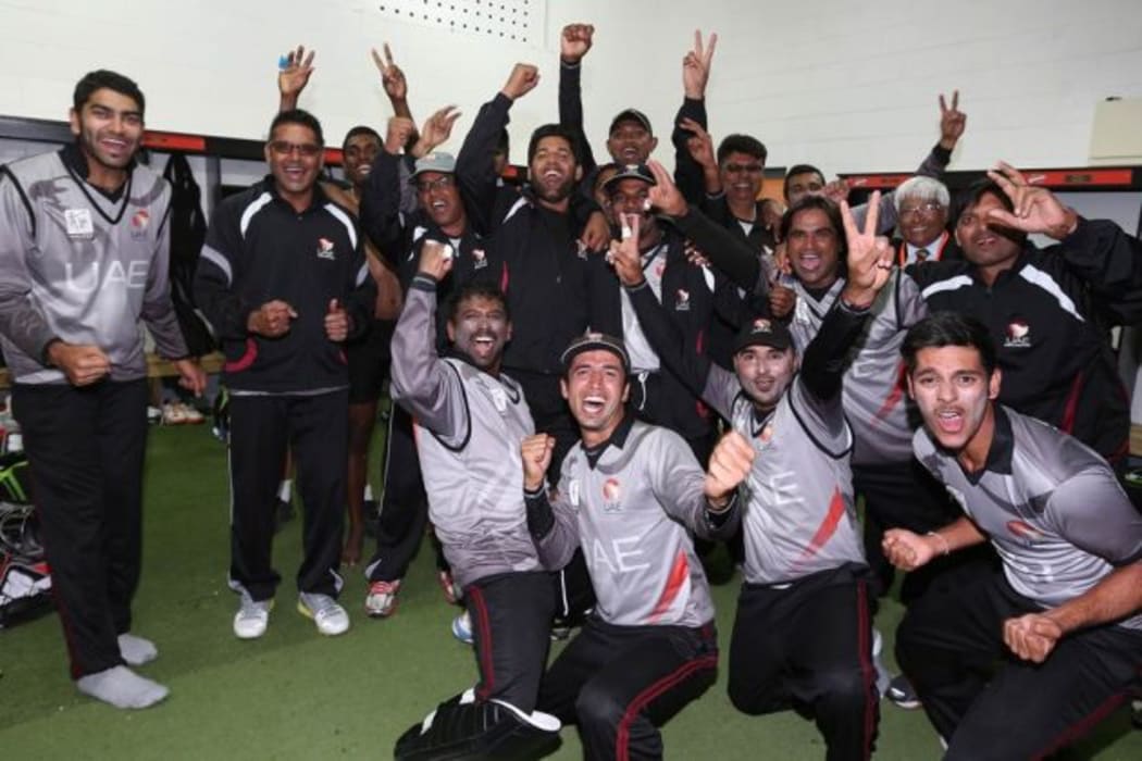 UAE cricketers celebrate qualifying for the World Cup.