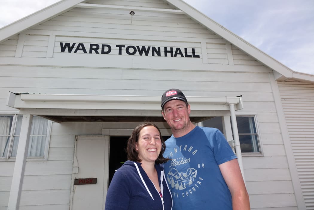 Ward farmers Angela and Tom Loe outside the town hall.
