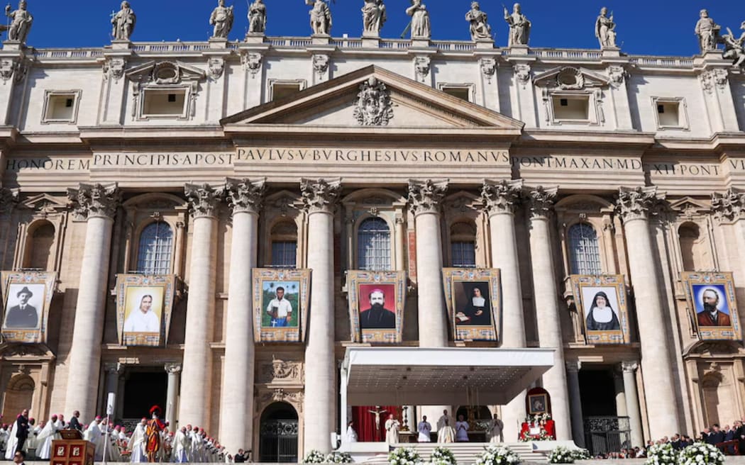 Pope Leo XIV canonised seven new saints at the Mass. (Reuters: Claudia Greco)
