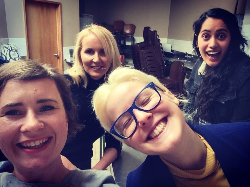 Melody Thomas from RNZ Music, Karyn Hay, Randa and Geneva Alexander from Soccer Practise