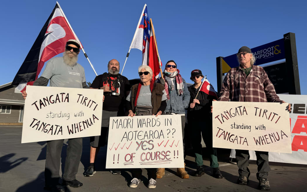 A protest in Kaipara as Te Rūnanga o Ngāti Whātua served the Kaipara District Council with an injunction to stop a planned vote on Maori wards.