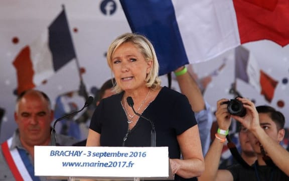 Marine Le Pen address supporters at the French village of Brachay.